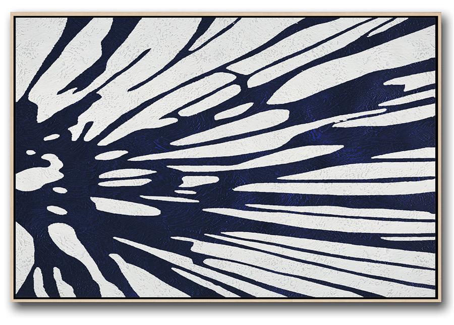 Horizontal Abstract Painting Navy Blue Minimalist Painting On Canvas - Introduction To Abstract Art Huge